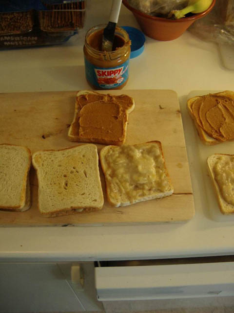 Preparing lunch, Elvis sandwich.